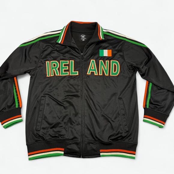 Ireland Track Jacket Mens Large Black Full Zip Irish Flag Stripes GHAST Satin - Picture 1 of 11